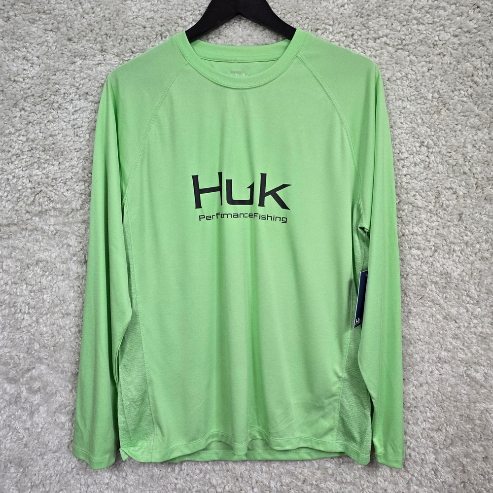 Huk Pursuit LS Crew Mens‎ M Green UPF 50+ Performance Fishing Shirt Outdoors